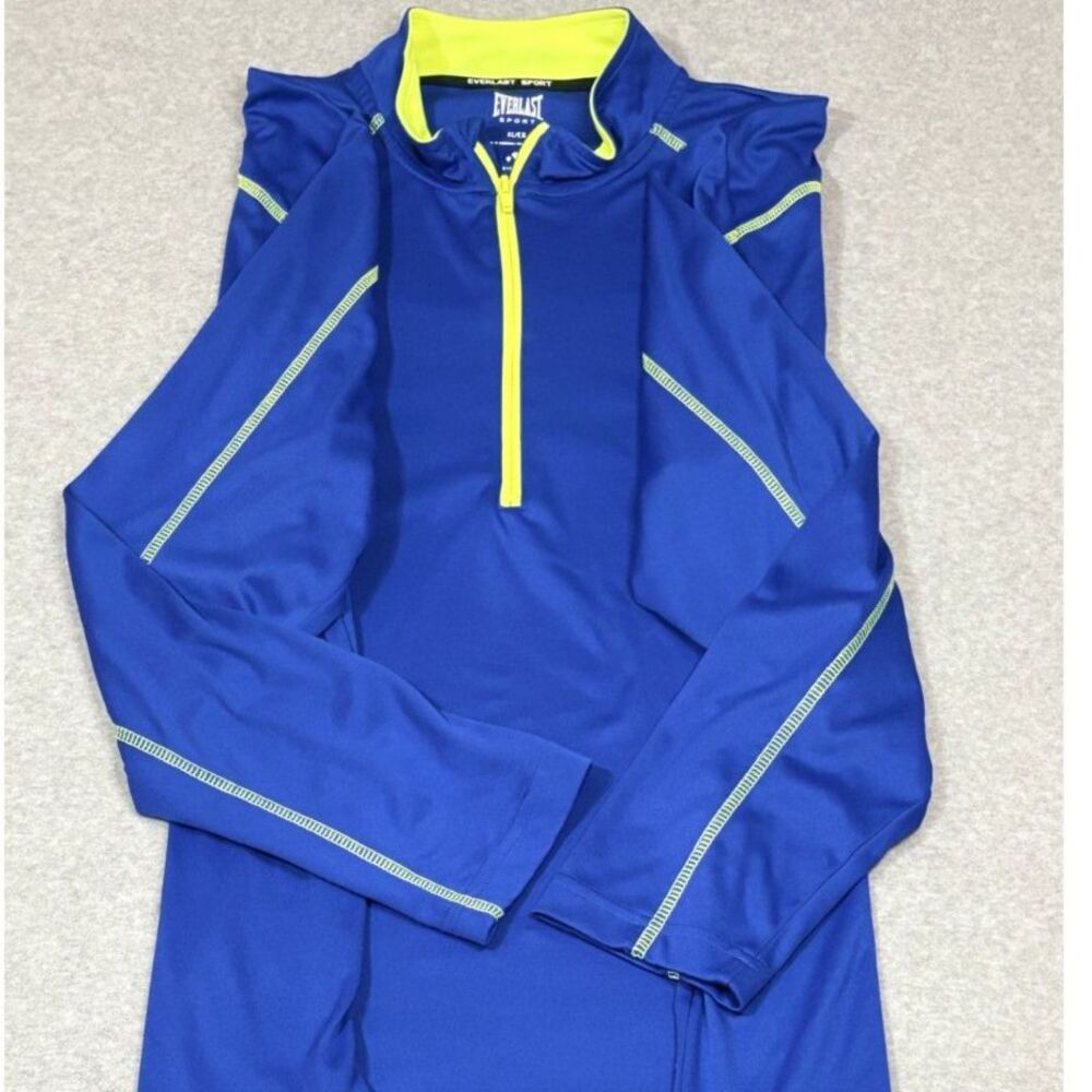Everlast Sport Men's XL Blue Neon Yellow 1/4 Zip Wicking Athletic Pullover
